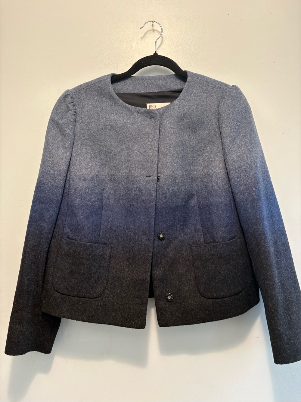 RED Valentino Ombre Navy to Charcoal Collarless Wool  Jacket